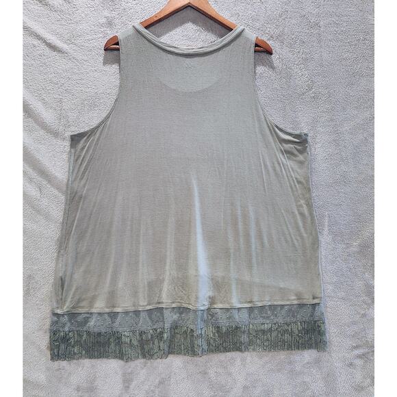 LOGO By Lori Goldstein Green Lace Swiss Dot Tank Top Size 3X Flowy Beach Coastal - Picture 4 of 11